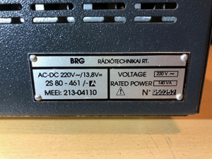 BRG 2S80-461/A hálózati tápegység, BRG TR301 és BRG TR321 és BRG TR330 és BRG TR331 adó vevőhöz